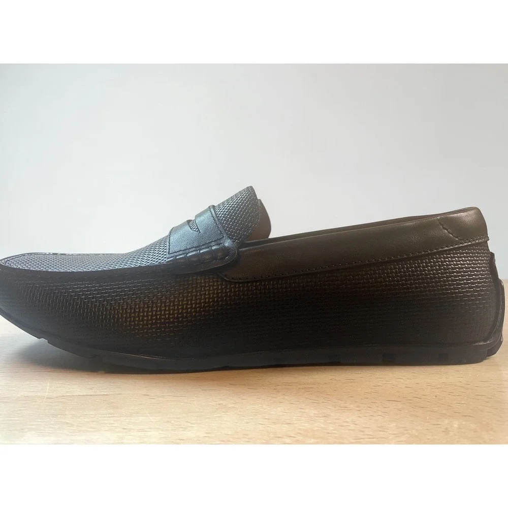 Florsheim Motor Moc Toe Black Textured Leather Penny Loafers Men's 12W NWOT